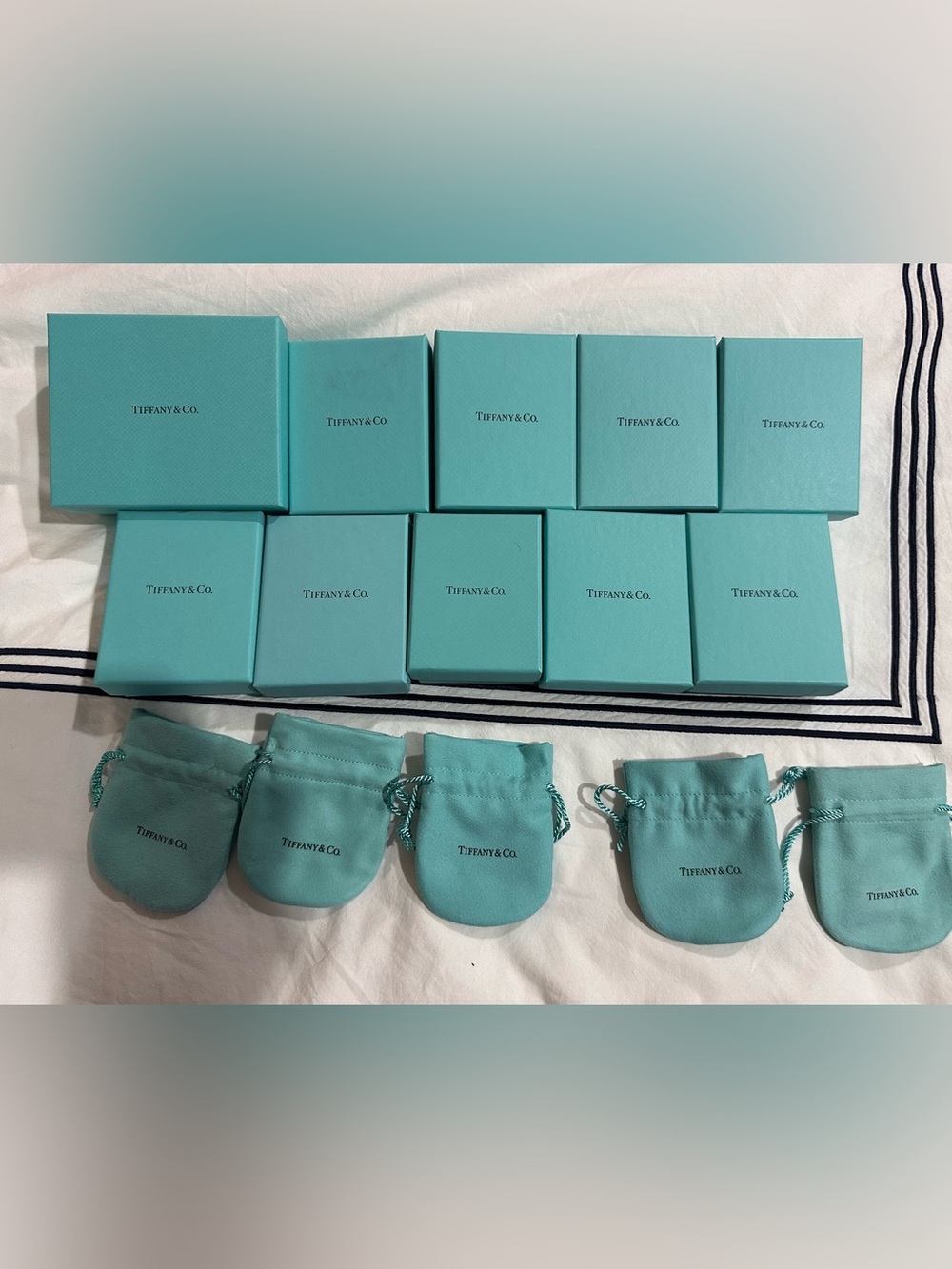 Tiffany & Co. Signature Blue Jewelry Boxes  (10) and 5 pouches.